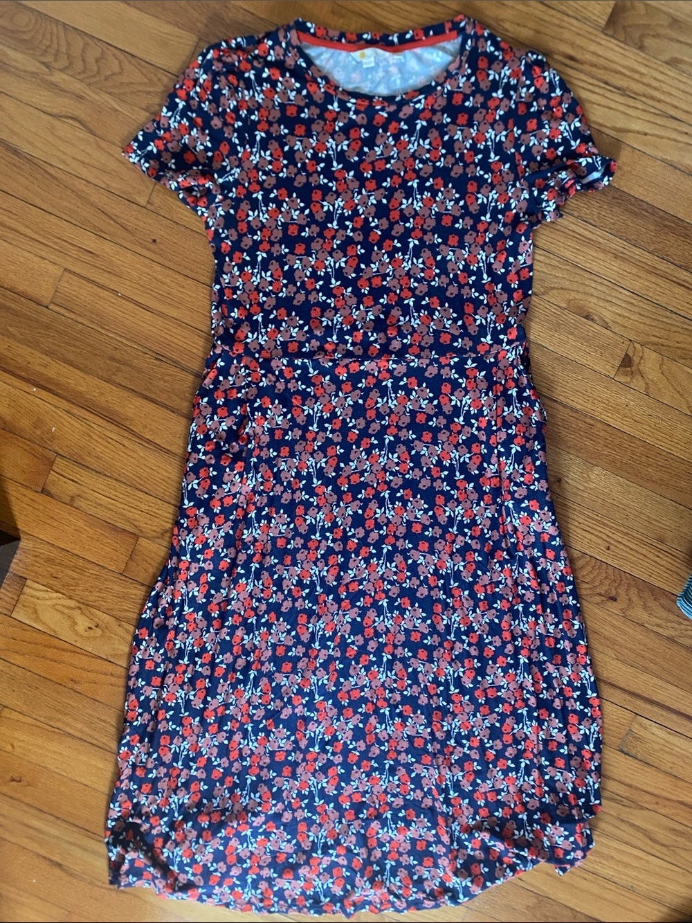 Boden Navy Dress with Red and White Floral Print